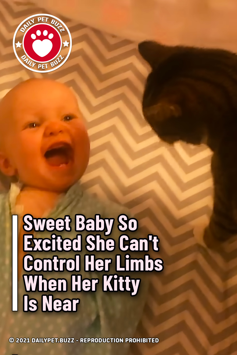 Sweet Baby So Excited She Can\'t Control Her Limbs When Her Kitty Is Near