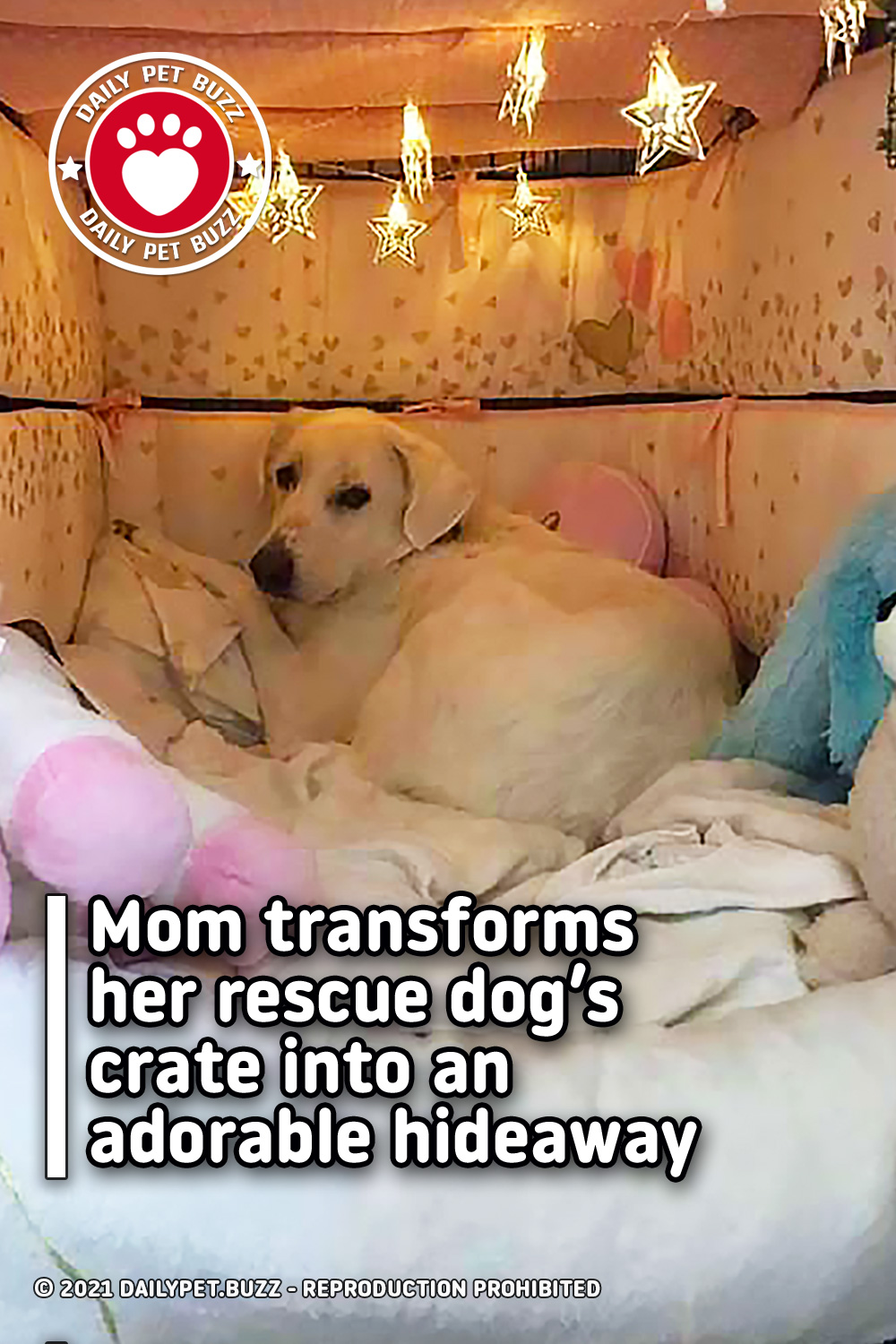 Mom transforms her rescue dog’s crate into an adorable hideaway