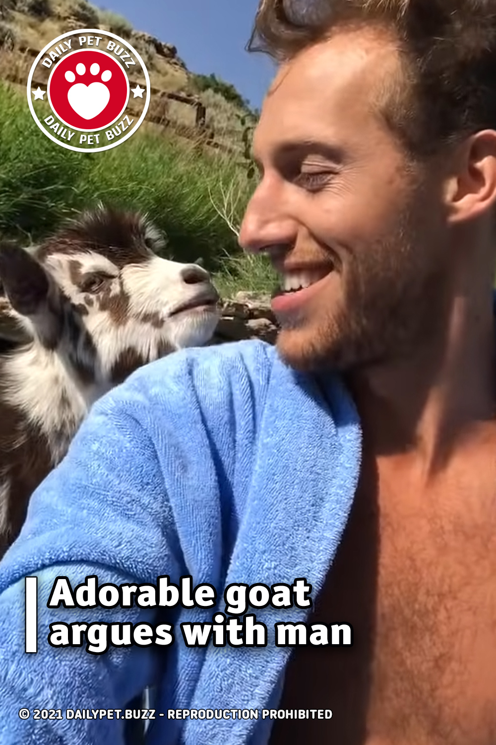 Adorable goat argues with man