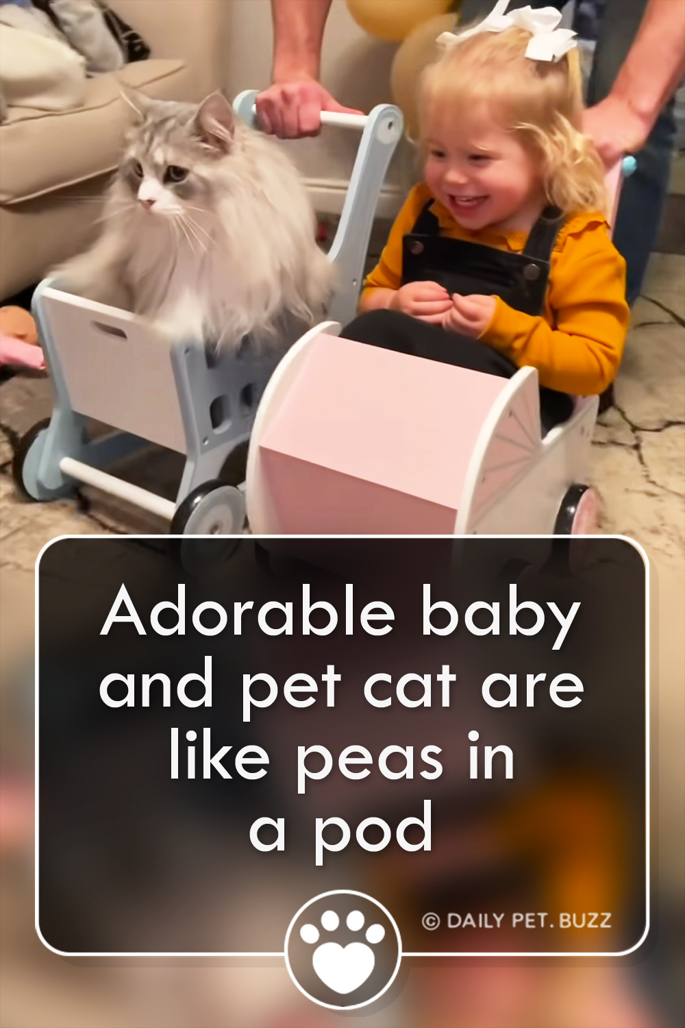 Adorable baby and pet cat are like peas in a pod